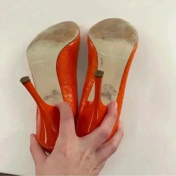 Enzo Angiolini heels sz 8 orange leather snakeskin embossed vintage y2k bright - Picture 9 of 13